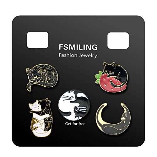 Black Cat Enamel Pins For Backpacks Cute Lapel Pins Funny Brooch Women Girls Gift,Cat Enamel Badge Pins Buttons Pack Of 5 #TOP5