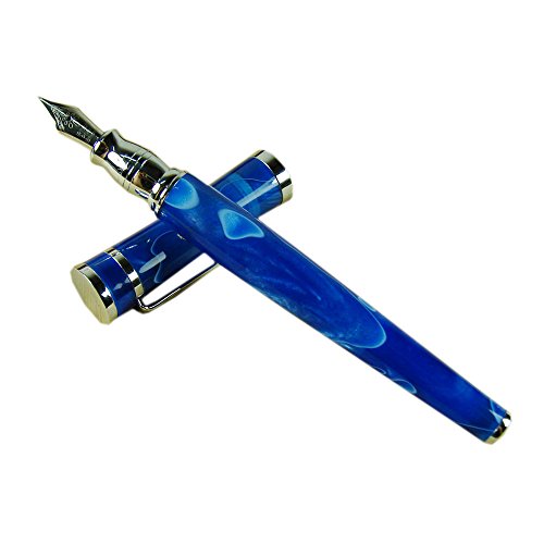 Lanxivi Fuliwen Fountain Pen Blue Celluloid with Pen Pouch Gift Set Ink Cartridge Refill Converter Business Writing Signature Calligraphy Gift Pen