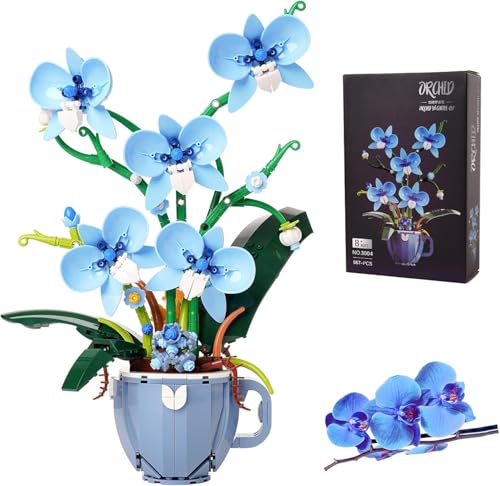 Ideas Blau Orchidee Blumen Klemmbausteinen Baustein，Kompatibel Mit Lego Flower Pflanzen deko Geschenk für Erwachsene und Mädchen ab 8-16+ 567PCS