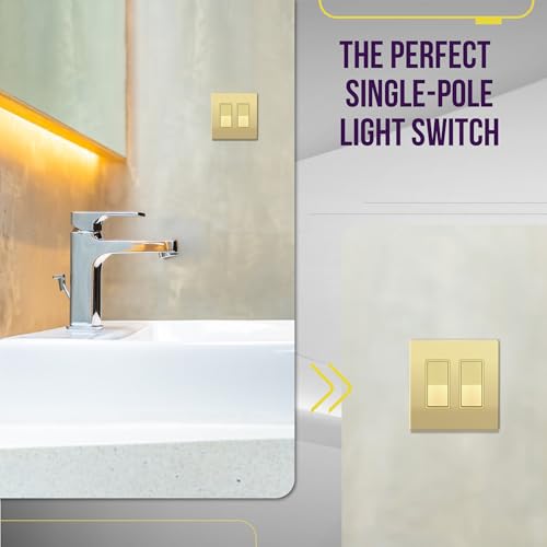 ENERLITES Elite Series Decorator Rocker Light Switch, 15A 120V/277V, Gloss Finish, Single Pole, 3 Wire, Grounding Screw, Residential Grade, UL Listed, 91150-GD2P, Gold Color (2 Pack) by ENERLITES - Image 5