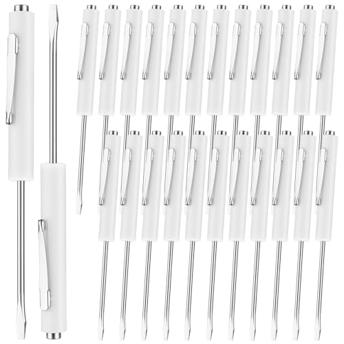 Image of Honoson 25 Pcs Pocket Screwdriver Mini Tops and Pocket Clips Magnetic Slotted Small Screw Driver with a Single Blade Head for Mechanical, Electrician (White)
