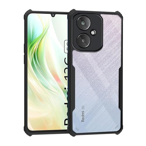 Image of Amazon Brand Solimo Shockproof Crystal Clear Back Cover for Redmi 13C 5G / Poco M6 5G | 360 Degree Protection | Transparent Redmi 13C 5G / Poco M6 5G Back Cover Case (PC & TPU, Black Bumper)