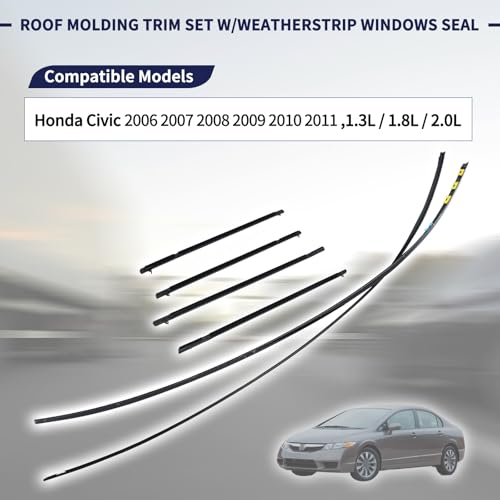 Magimaker 73158-SNA-013, 73168-SNA-013, 1 Pair Drip Side Molding Fit for Honda Civic 2006 2007 2008 2009 2010 2011 Left & Right Roof Molding Side Set w/Weatherstrip Window Molding Trim Seal Belt by Magimaker - Image 2