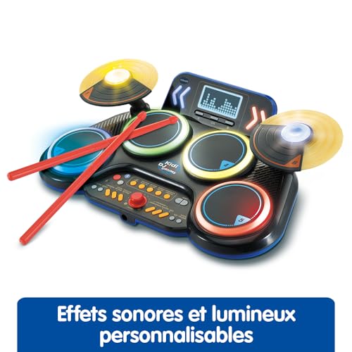 VTech Kidi DJ Drums Batterie Électronique Enfant avec Pads Lumineux Cymbales Baguettes Bluetooth Prise Jack pour Casque Apprentissages et Jeux Cadeau Enfant Dès Contenu en Français - vue 6