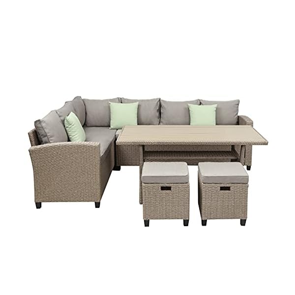 CHENGSYSTE Dining Set Patio Dining Set，5 Pcs Outdoor Conversation Set Patio Furniture Set All Weather Wicker Sectional Couch Sofa Dining Table Chair Patio Furniture Sets