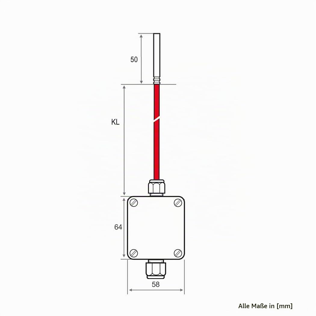 iOVEO 213HS02202 - Temperatur-Messumformer im Gehäuse mit Silikon-Anschlussleitung inkl. Sensor PT1000, Ausgang Aktiv, Messbereich einstellbar, Temperaturfühler, 2 Meter