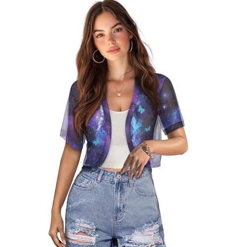 Image of Women's Shrug Short Sleeve Bolero Open Front Knit Party Tulle Cardigan Cropped Cardigan Shoulder Cover Up
