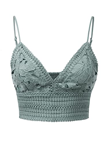 Design by Olivia Women's Textured Open Back Laced V-Neck Crop Top Verdigris S