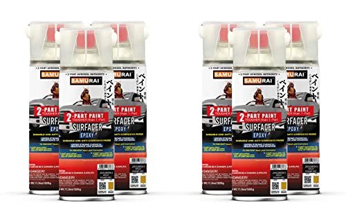 SAMURAI 2-Part Spray Paint Epoxy Primer for Car Surfacer (Metal Primer Red Oxide, Pack of 6 Cans)