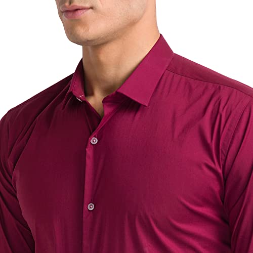 Image of Park Avenue Men's Cotton Blend Solid Pattern Slim Fit Regular Collar Full Sleeve Formal Shirt