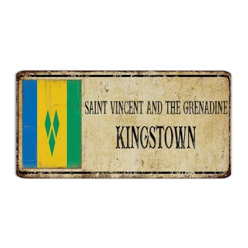 Panneau en métal à suspendre Saint Vincent et la Grenadine Kingstown - Décoration murale pour garage, cabine, porche, entreprise, souvenir de pays national, affiche d'art routière, cadeau pour
