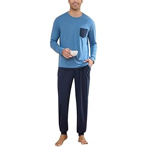 Marvmys Mens Pajama Set Long Sleeve Pajamas Soft Pjs Sleepwear Loungwear Comfy Sleep Sets with Pockets S-3XL 3X-Large B-navy Blue
