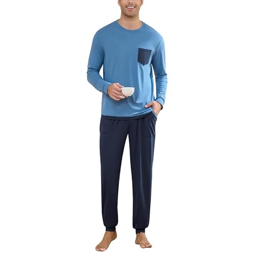 Marvmys Mens Pajama Set Long Sleeve Pajamas Soft Pjs Sleepwear Loungwear Comfy Sleep Sets with Pockets S-3XL 3X-Large B-navy Blue