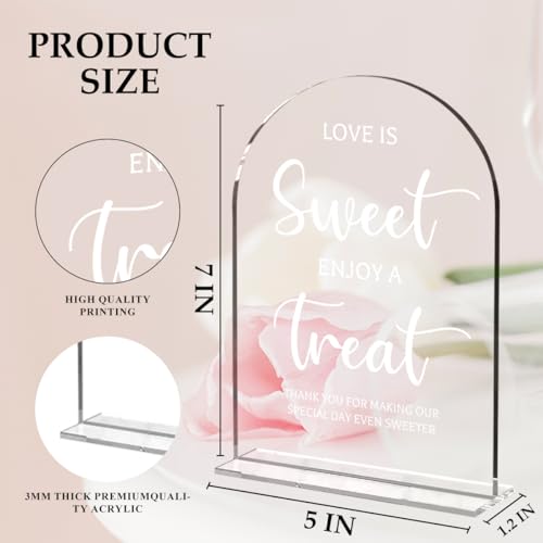 Wedding Signs Decor, Love is Sweet Sign for Dessert Table, Wedding Supplies 5x7 Inch, Wedding Signs for Ceremony And Reception, Arch Acrylic Table Sign for Anniversary And Event, Bridal Shower Decor