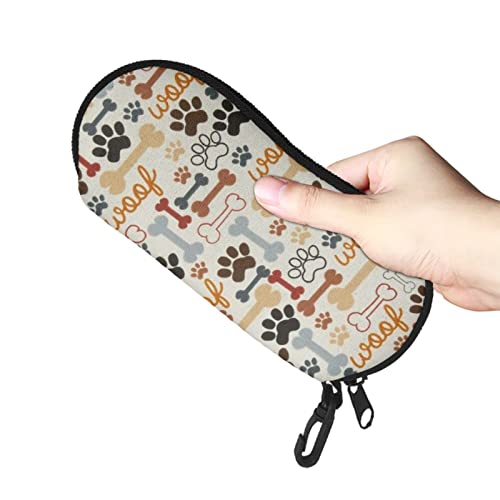 Horeset Vintage Dog Paw Print Soft Eyeglasses Case Ultra Light Neoprene Zipper Glasses Box With Belt Clip #TOP1