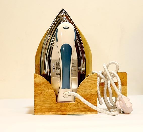 Image of Wooden Iron Stand & Press Rest Combo | Premium Wall Mounted Electric Iron Holder with Hot Ir0n Rest Heat Resistant Ironing Pad.