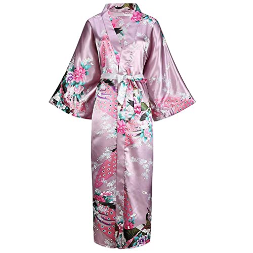 Sexy Noiva Dama de Honra Vestido de Casamento Mulher Japonês Kimono Vestido Estampado Pavão Cetim Se