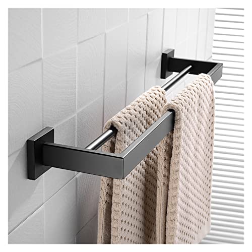 Support serviette double carré noir en lot de 4 accessoires de salle de bain - 7
