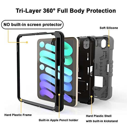 Rantice Case For Ipad Mini 6 2021 With 2Nd Gen Apple Pencil Charging Holder And Kickstand, Hybrid Shockproof Rugged Drop Protection Cover For Ipad Mini 6Th Generation 8.3 Inch (Gray+Black) #TOP1