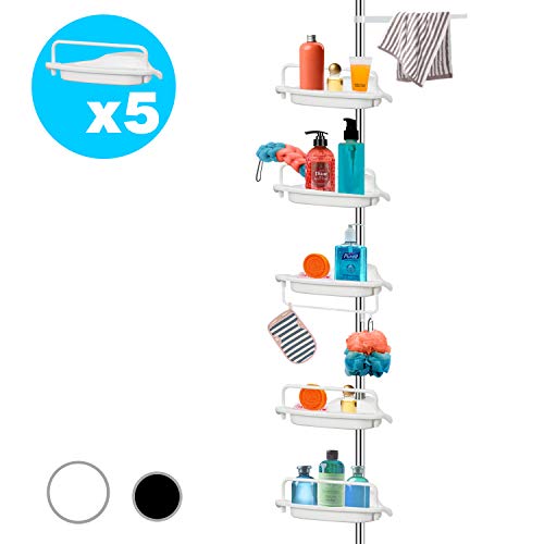 Vailge Constant Tension Corner Shower Caddy, Stainless Steel Pole, 5-Shelf, Rustproof, Strong