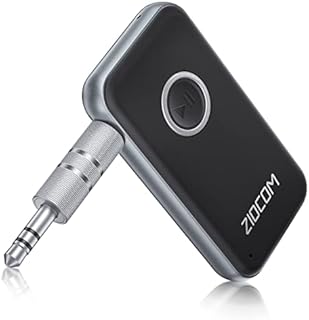 Bluetooth Receiver for Car, ZIOCOM Wireless Bluetooth Car Adapter Receiver with Handsfree Calls, Built-in Battery, Dual Device Connection, for Car, Home Music Streaming System, Speakers