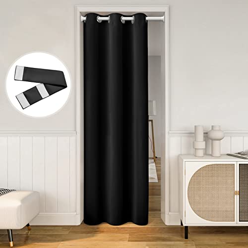 HOMEIDEAS Black Doorway Curtains, Privacy Grommet Closet Curtain for Bedroom, 34 x 80 Inches Solid Blackout Door Coverings, Tie Back Insulated Window Drape, 1 Panel