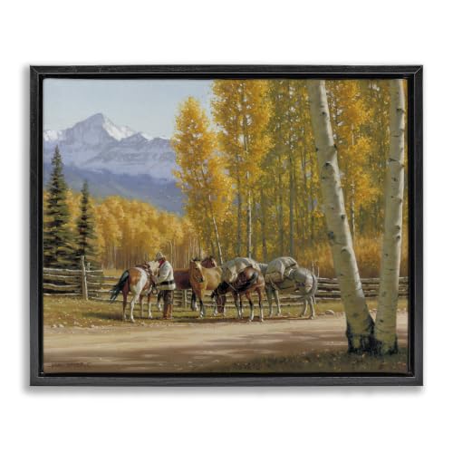 Rustic Horses Farm Foliage Landscape, 16 x 20 Inch Canvas in Floater Frame