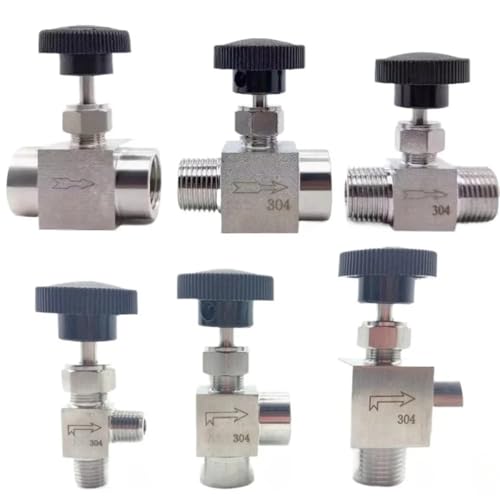Válvula de aguja de codo 1/8 acero inoxidable reguladora de caudal BSP 2