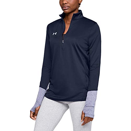 Under Armour Women's Locker 1/2 Zip T-Shirt , Midnight Navy (410)/ Metallic Silver , Medium