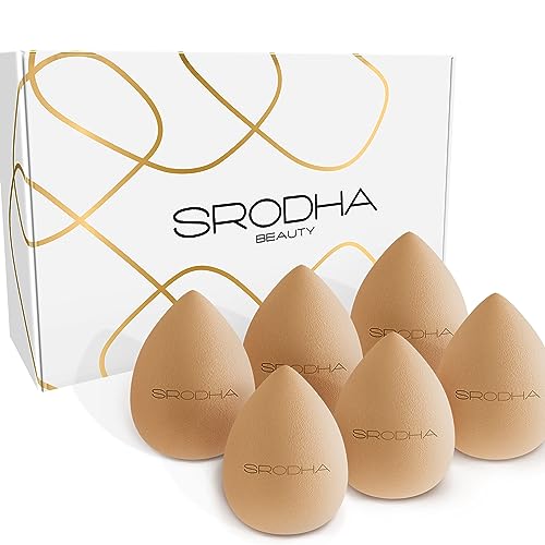 SRODHA Beauty Make Up Sponges Set | 6 Piece Pack | Liquid Makeup Blender Sponge Sets | For Blending Face Complexion Foundation Concealer Cream Products Powder (Teardrop Nude)