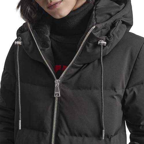 DKNY Women's Down-Filled Walker-Length Puffer Coat with Faux Fur-Trimmed Hood – Quilted Long Winter Jacket, Black, S by DKNY - Image 5