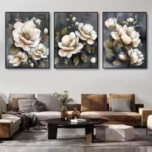 Art mural rétro fleurs blanches 50x70 - Solution déco salon sans cadre