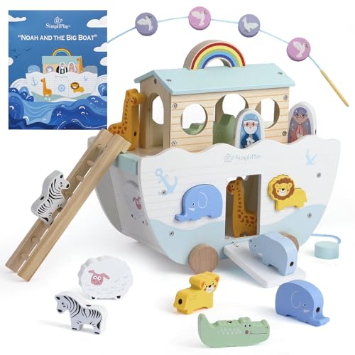 SIMPLIPLAY Wooden Noah's Ark Toy - Toddler Montessori STEM Learning