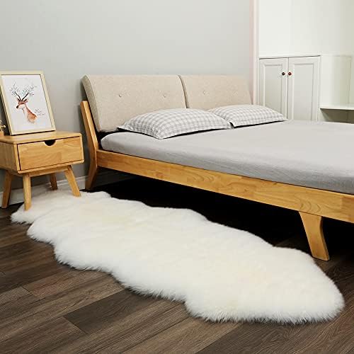 LLB Genuine Sheepskin Area Rug Wool Rug Fur Carpet Fluffy Shaggy Fur Rug for Living Room Kids Bedroom Real Sheepskin Throw Lambskin Rugs Sofa Mat Chair Seat Covers (Ivory White, 2 x 6 ft Sheepskin)