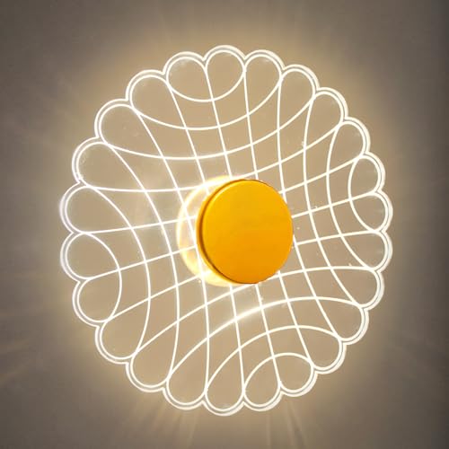 Image of Lamp master Luxury Round Nest 3-Color LED Wall & Ceiling Light | Geometric Acrylic Lamp with Antique Gold Finish | Home Decorative Light, Modern Interiors Wall lamp for Living Room, Bedroom, Bedside