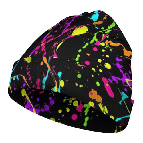 Glow in Dark Splatter Neon 2 Kids Beanie Hat for for Girls Boys Children Cap Winter Knitted Chemo Cancer Headwear Accessories Gifts Decoration