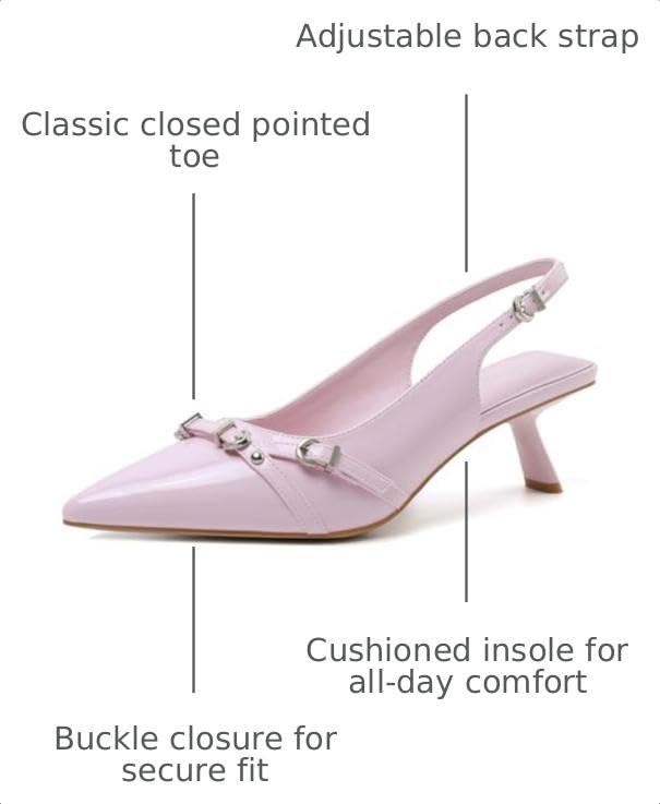 Image of Mostrin Kitten Heels for Women Pointed Toe Pumps Patent Leather Low Heel Slingback Heels with Buckle Dress Shoes for Dating Party Working