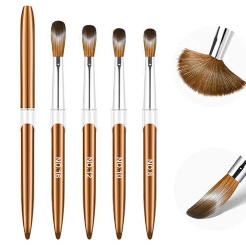 MUSILAN 4PCS Acryl Nagel Pinsel Set Größen 8/10/12/16 Professionelle Acrylpinsel Goldener Griff für Acrylpulver Anwendung 3D Modellierung Nagelverlängerung für DIY-Nagelkunst-Maniküre zu Hause