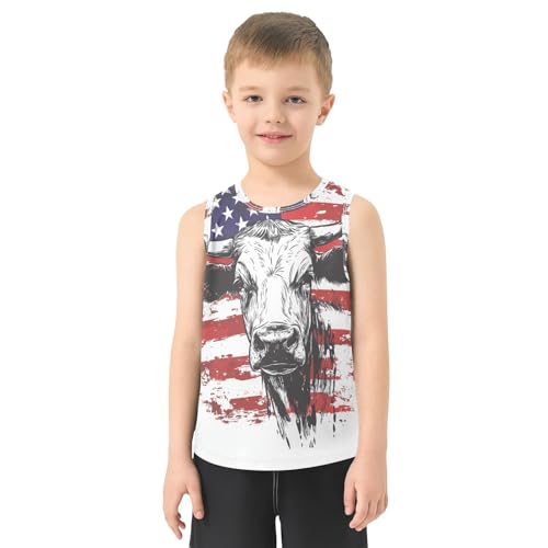 Boys Tank Top Shirts American Flag and Cow Animal Sleeveless T-Shirts Crew Neck for Kids Clothing Children2