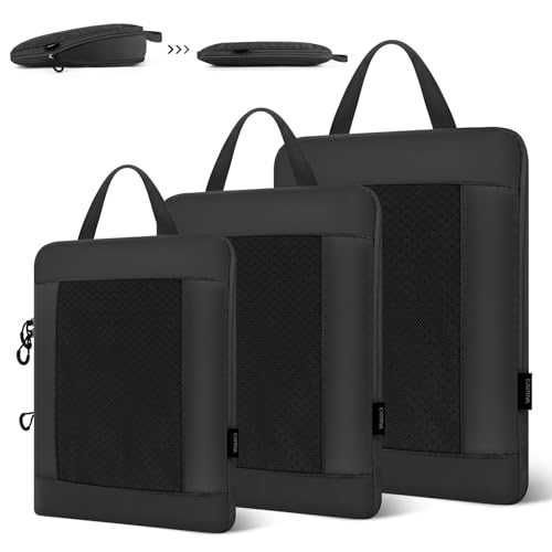 Carttiya Organizador Maleta Viaje Compresión, Impermeable Expandibles Ultraligero Packing Cubes, Organizador Mochila Viaje, Compression Bolsas Organizadoras Maleta Equipaje (3 Piezas, Negro)