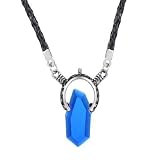 DUYN Trendy Devil May Cry Necklace Game Dante Stone Crystal Cosplay Costume Pendant Necklaces Vintage Jewelry Red Blue Colour Long Black Rope Chain Gifts for Women Men