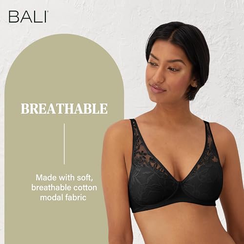 Image of Bali Women's Wireless Bras for Women - Breathe Lace Cotton Modal No Underwire Bra, Adjustable T-Shirt, Plus Size