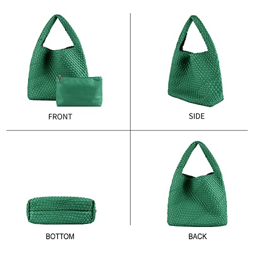 Image of Woven Tote Bag with Small Purses for Women, Vegan Leather Hobo Bags Straw Handbags Large Underarm Shoulder Bag