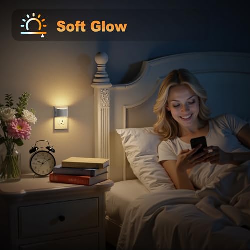 Image of JandCase Night Light, Automatic Night Lights Plug into Wall,2 Pack Dusk to Dawn Sensor Nightlight, 3000K Soft White Brightness Adjustable Nightlight for Kids Bedroom Hallway Kitchen Decor