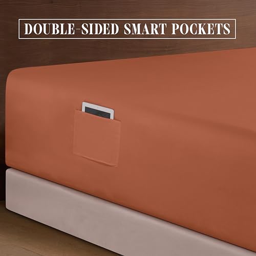 Elegant Comfort Luxury 1500 Premium Hotel Quality Microfiber 4-Piece Sheet Set - Soft, All Around Elastic 18-24 Inches Deep Fitted Sheet - Extra Deep Pocket Sheets, Queen, Coral