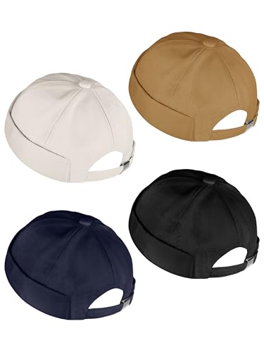 URATOT 4 Pieces Brimless Hat Docker Cap Retro Cotton No Brim Hat Adjustable Rolled Cuff Brimless Hats for Men