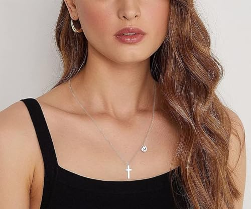 Tiny Cross Necklace for Girls | Heart Initial Necklace Women| Heart Birthstone Necklace | Letter Stainless Steel Pendant Jewelry First Communion Baptism Gifts Christmas Birthday Gifts3