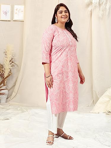 Image of MIRCHI FASHION Pure Cotton Plus Size Straight Kurta Set with Dupatta | 3 Piece Summer Ethnic Kurta Pant Set | Office Wear Salwar Suit for Women