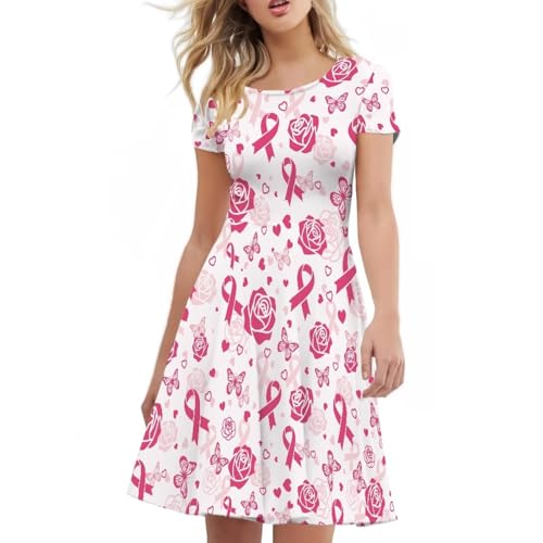 Image of HUGS IDEA Womens Puffy Swing Midi Dress Round Neck Short Sleeve Party A-Line Dresses