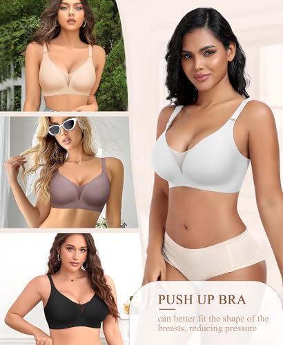 Image of Wireless Bras for Women Lace V Neck No Underwire Push Up Bra Seamless Braslettes Full Coverage Plus Size Everyday Bras S-3XL